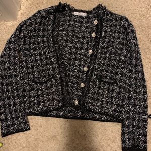 Zara Black and White Tweed Blazer  Large